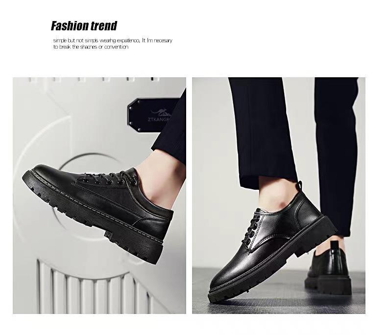 Men's British Style Leather Business & Casual Shoes - Thick Sole, Trendy, Versatile Lace-up for Work or Student Wear