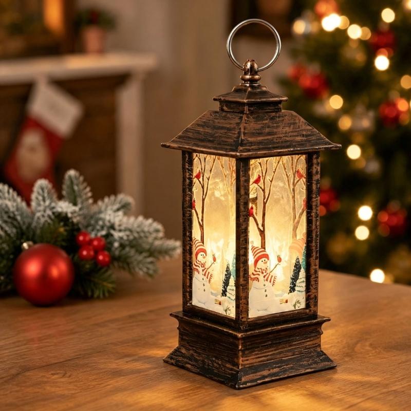 Christmas Party Lantern, Compact ABS Lighted Holiday Ornament for Mantel Tabletop Bookshelf and Shop Window Styling