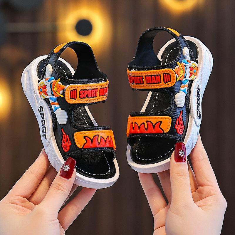 Boys' Summer Sandals Anti-Slip Soft Bottom Velcro Casual Beach Shoes Girls' Baby Shoes Comfortable PVC Material Easy to Wear