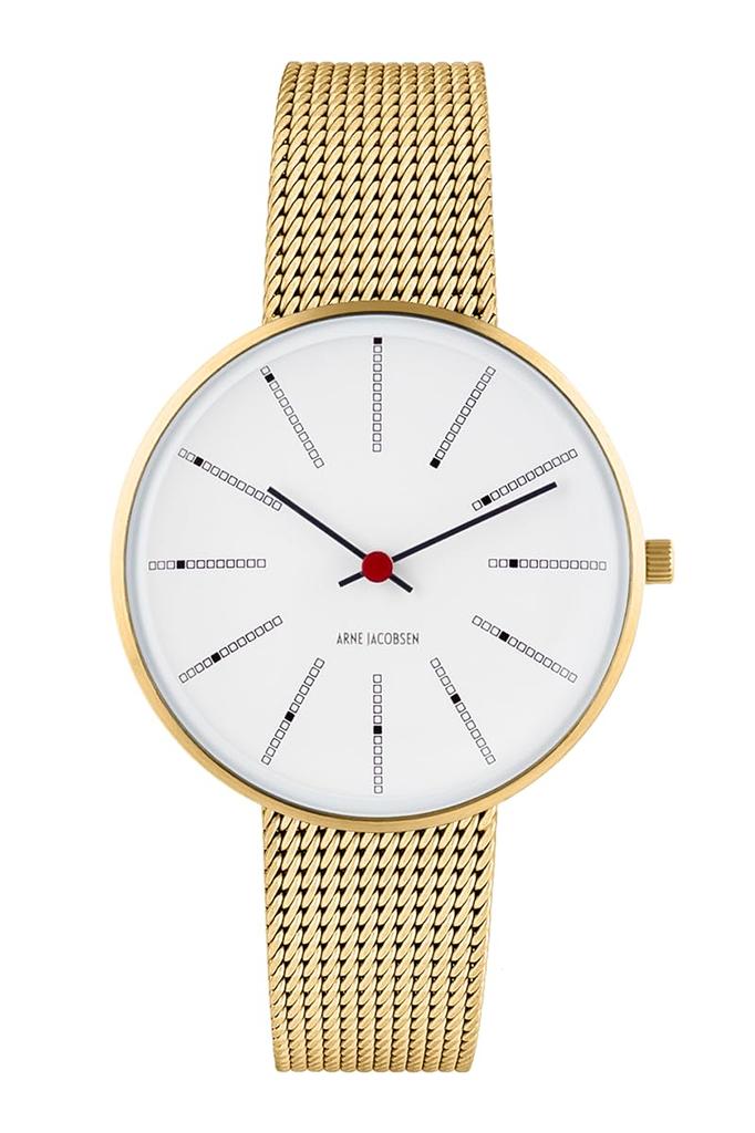 ARNE JACOBSEN BANKERS 53107-1609 Watch, 34mm, Nordic Design, Water Resistant (Quiet Design with No Second Hand), White Gold, Mesh Strap