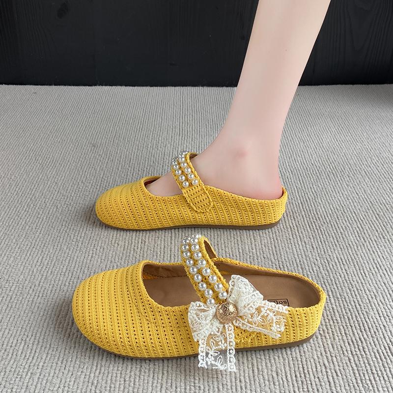 

CRLAYDK Женские слипоны-мюли, вязаные дышащие тапочки, женские мюли без задника со стразами, повседневная обувь 40