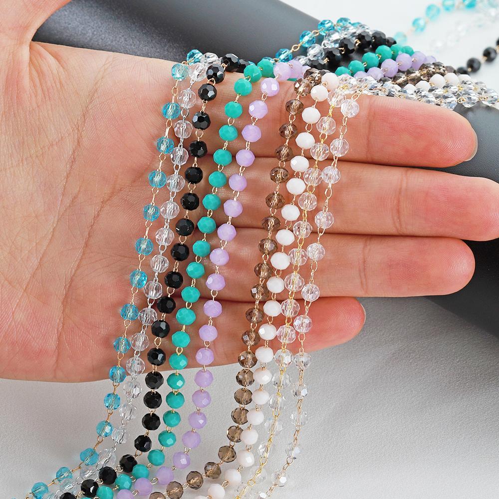 1meter Colorful Beads Beaded Chain Glass Crystal Beads Necklace Chain Accessories for Jewelry Making Components Crafts DIY
