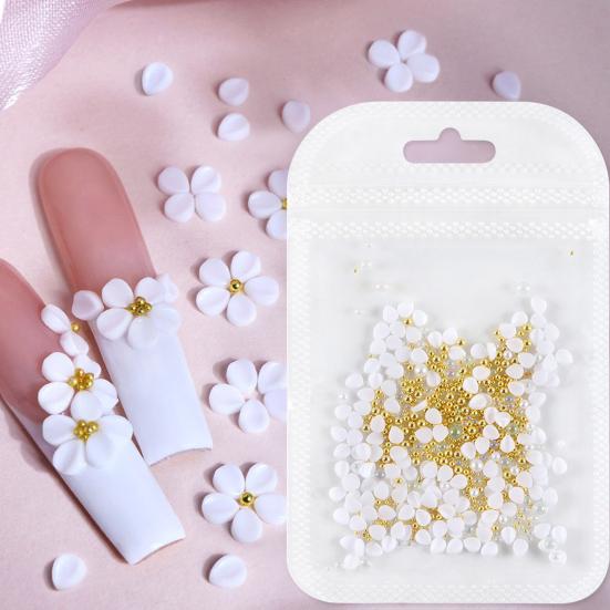 1 Set Flower Petal Nail Art Charm 3D Resin Floral Petal Golden Beads DIY