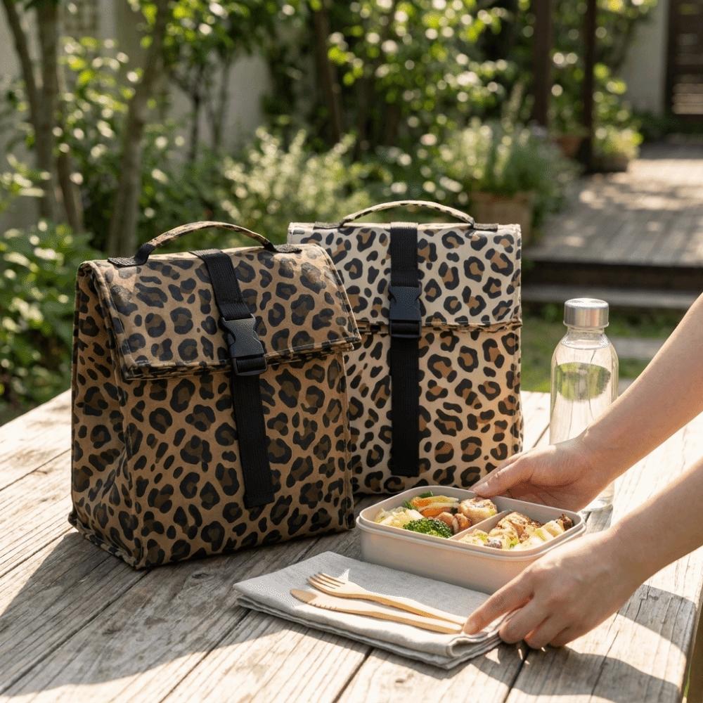 Flip Top Leopard Print Insulated Lunch Bag Leakproof Thermal Cooler Bag Thermal Lunch Box Work