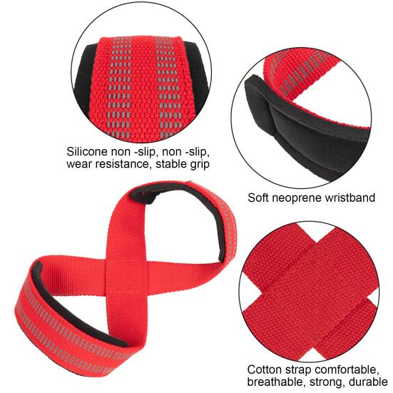 1 Pair Figure 8 Lifting Strap Men Women Anti-Slip Padded Weightlifting Grip Band Bodybuilding Powerlifting Strength Training Gym Deadlifts Wrist Strap