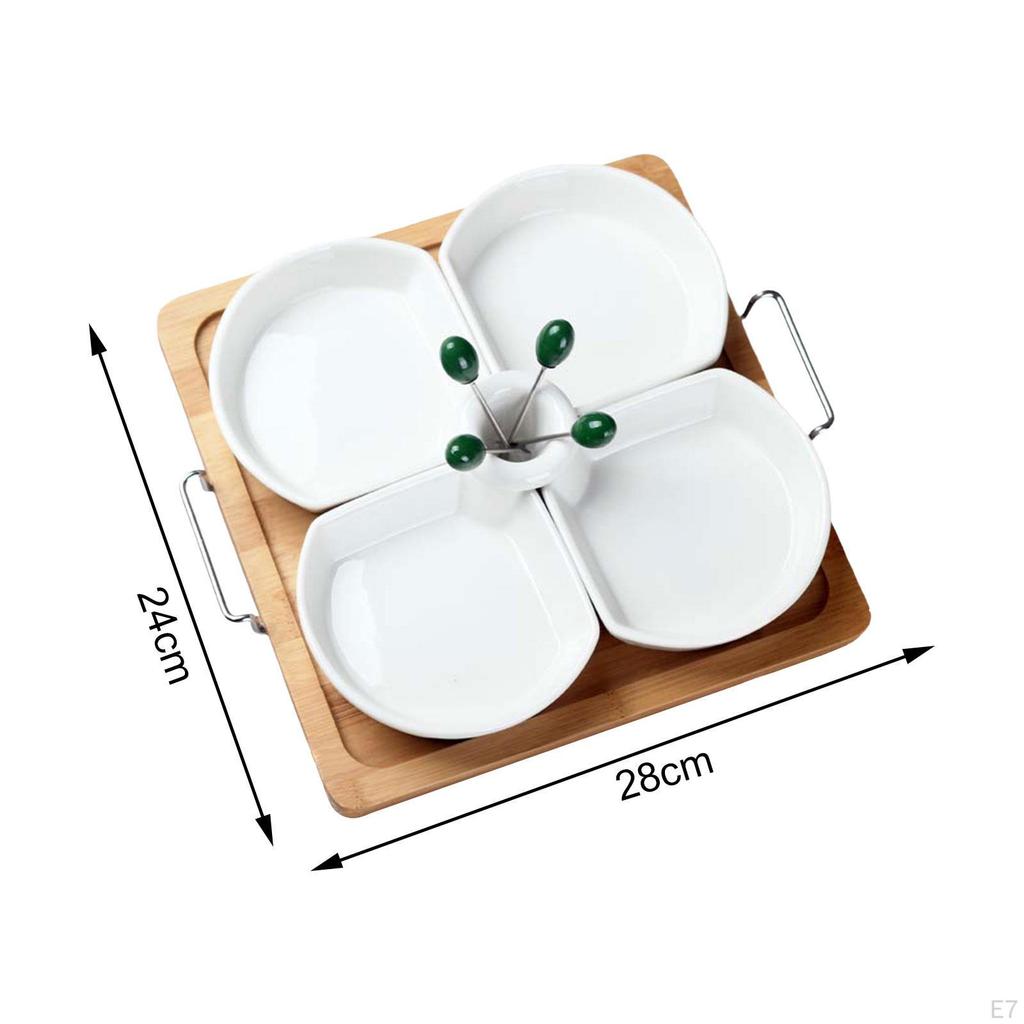 4 Compartment Divided Serving Platter Appetizer Tray Chips And Dip for