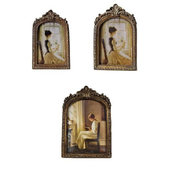 Large Vintage Picture Frame Retro Arched Po Frame for Tabletop/Wall Mounting Embossed Resin