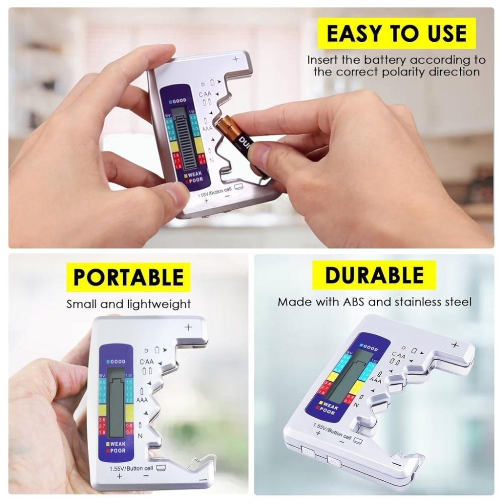 Digital Battery Tester LCD Display AA AAA 9V 1.5V Button Cell Battery Capacity Check Detector Capacitance Diagnostic Tool