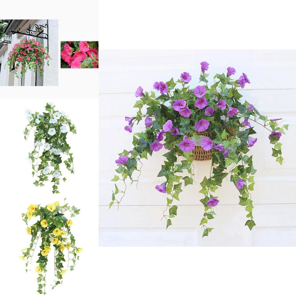 Stunningly Realistic Hanging Basket Of Fake Silk Morning Glory Flower Vine For Home Decor