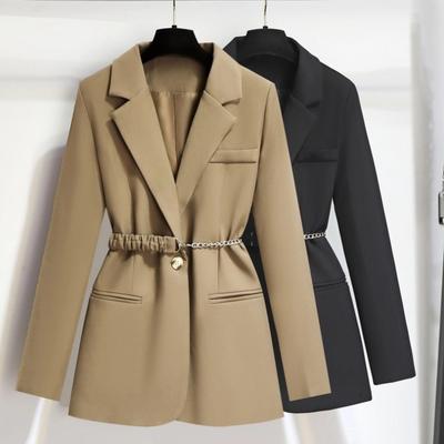 Blazer kaki pour femme, haut de costume avec ceinture, nouvelle collection printemps-automne