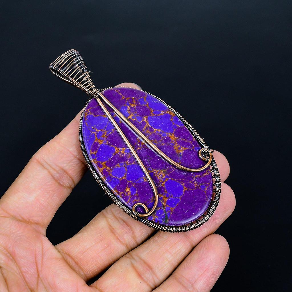 Purple Copper Turquoise Pendant, Handmade Gemstone 999 Copper Wire Wrap Tree Of Life Pendant Antique Jewelry, For Gift Copper Jewelry