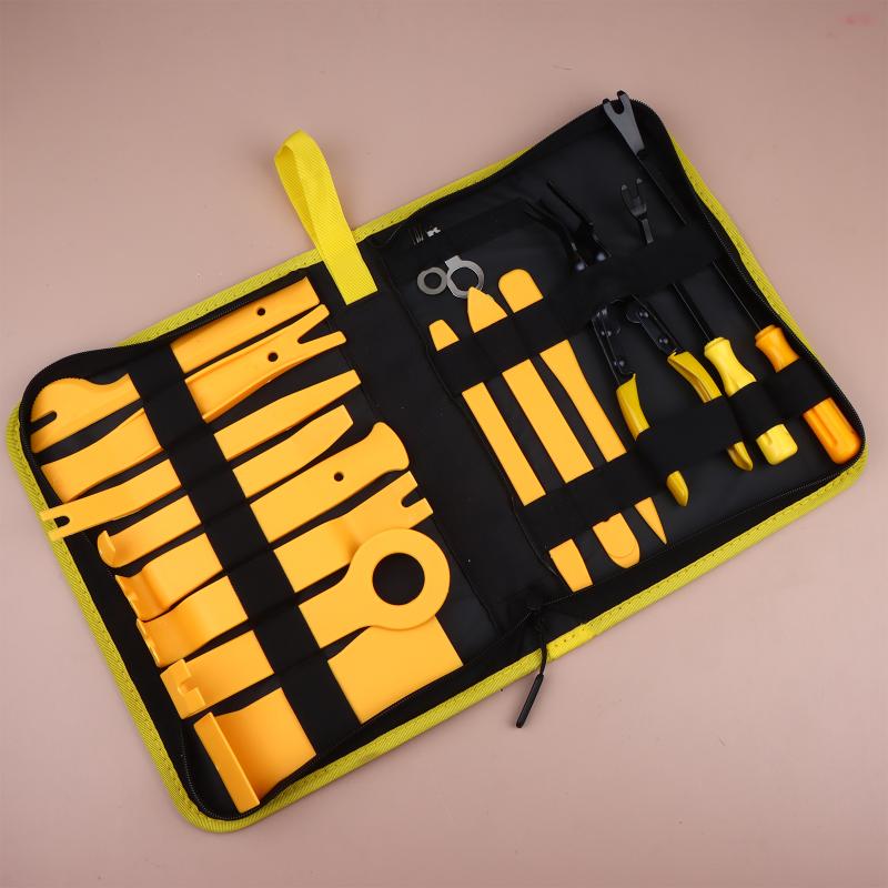 Ensemble d'outils de retrait de garnitures 11/19 pièces Pince à clips Pince pour enlever la sellerie Nylon Ensemble de retrait de panneaux de voiture avec sac de rangement portable