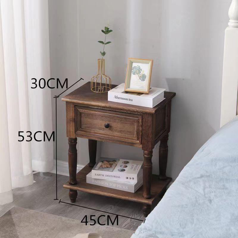 Solid Wood Nightstand Vintage French Distressed Bedside Table with Drawer for Bedroom Storage Cabinet Side Table