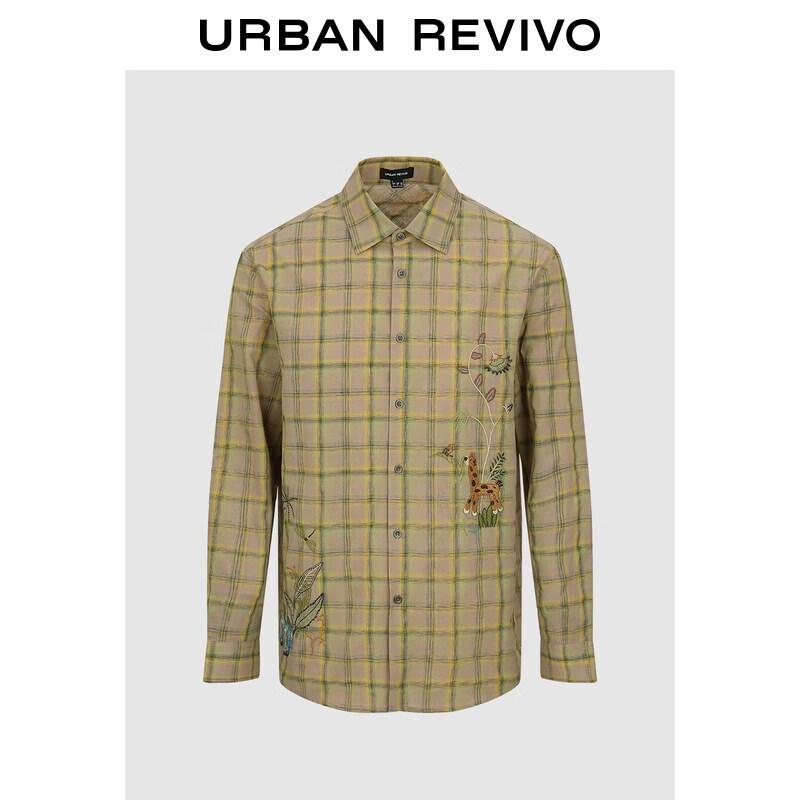 UR Men s Spring Plaid Embroidered Lapel Shirt XL