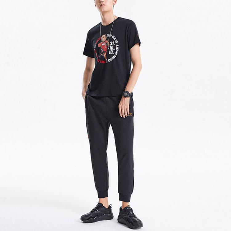 Li Ning Wade Series Printed Round Neck Short Sleeve T-Shirt Men Tops New-Standard-Black AHSQ475-3