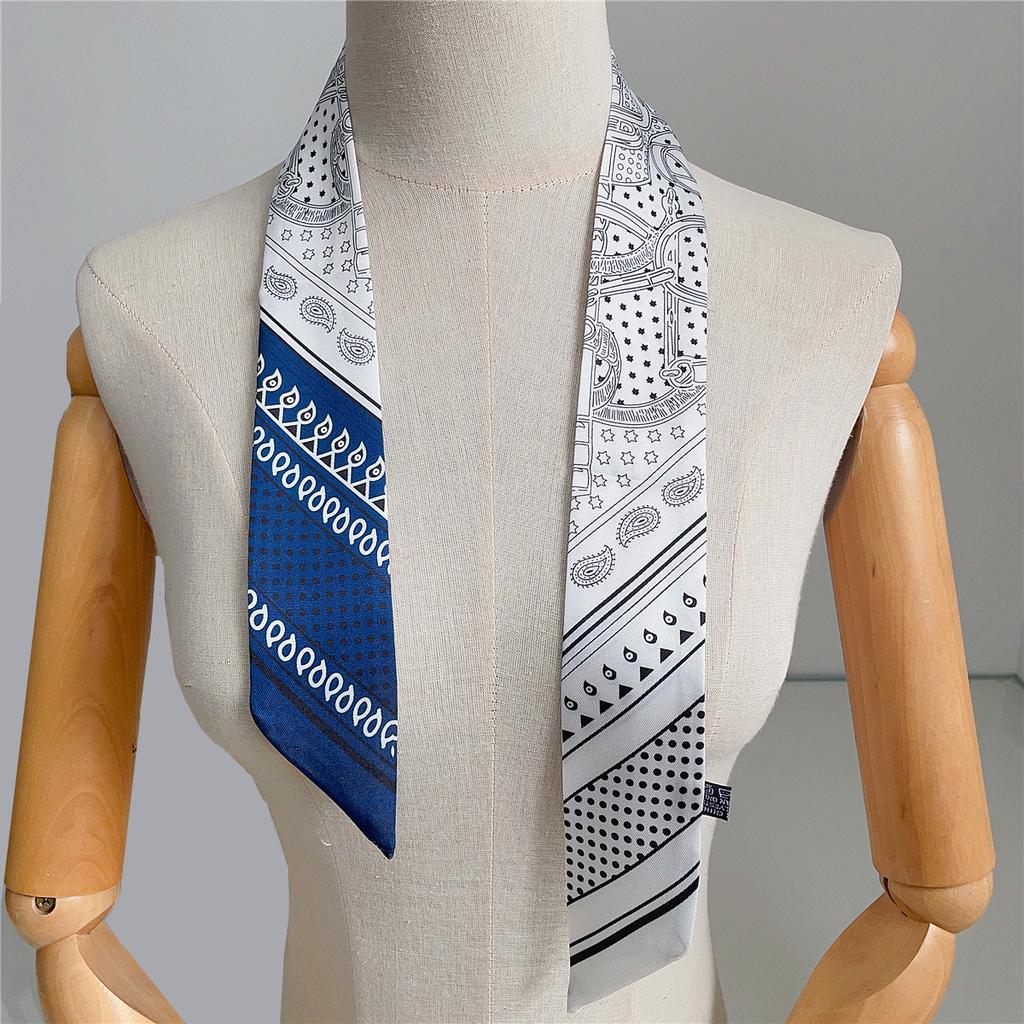 Double Colored Paisley Twill Silk Scarf New Brand Design Luxury Scarf Women Foulard Skinny Bag Scarves Neckerchief Hair Headband