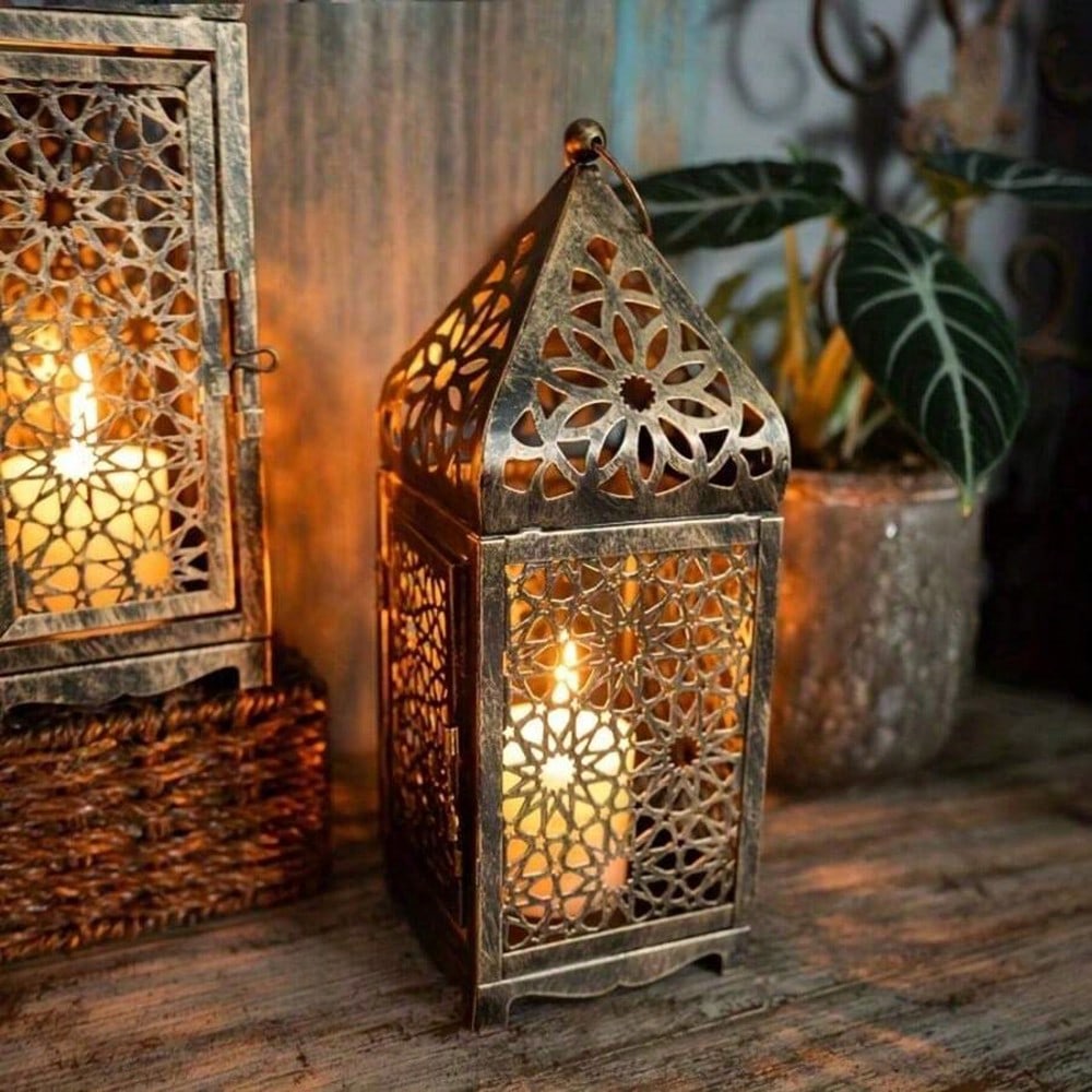 1pc Middle East Arab Metal Vintage Wind Lights Lantern Candle Holder Table Top Home Décor Accessories, No Candle