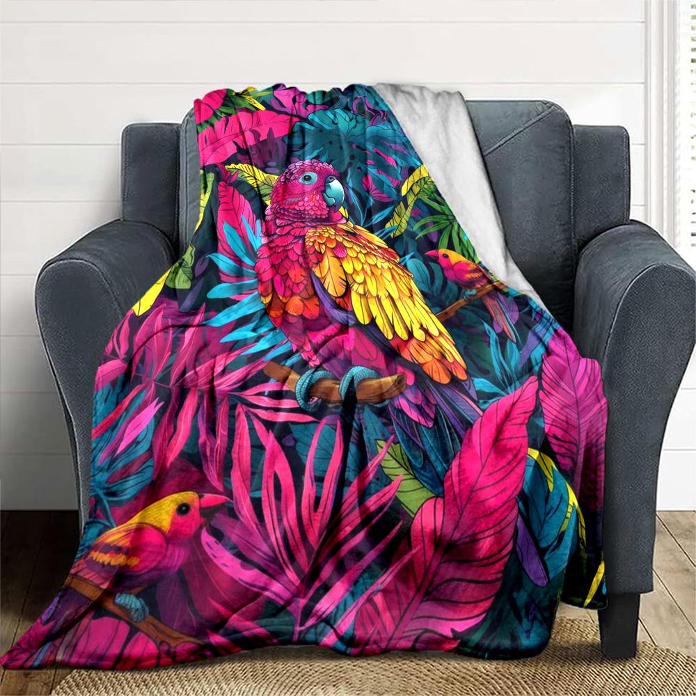 Tropical Parrot Print Flannel Blanket High Quality Warm Comfortable Cover for All Seasons Perfect for Gifts Home Decor
