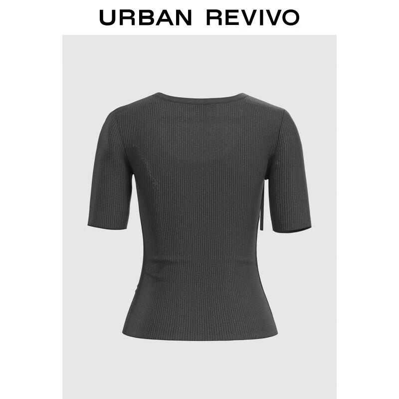 UR Women's Slim Fit Short Sleeve Knit Top with Ribbon Detail