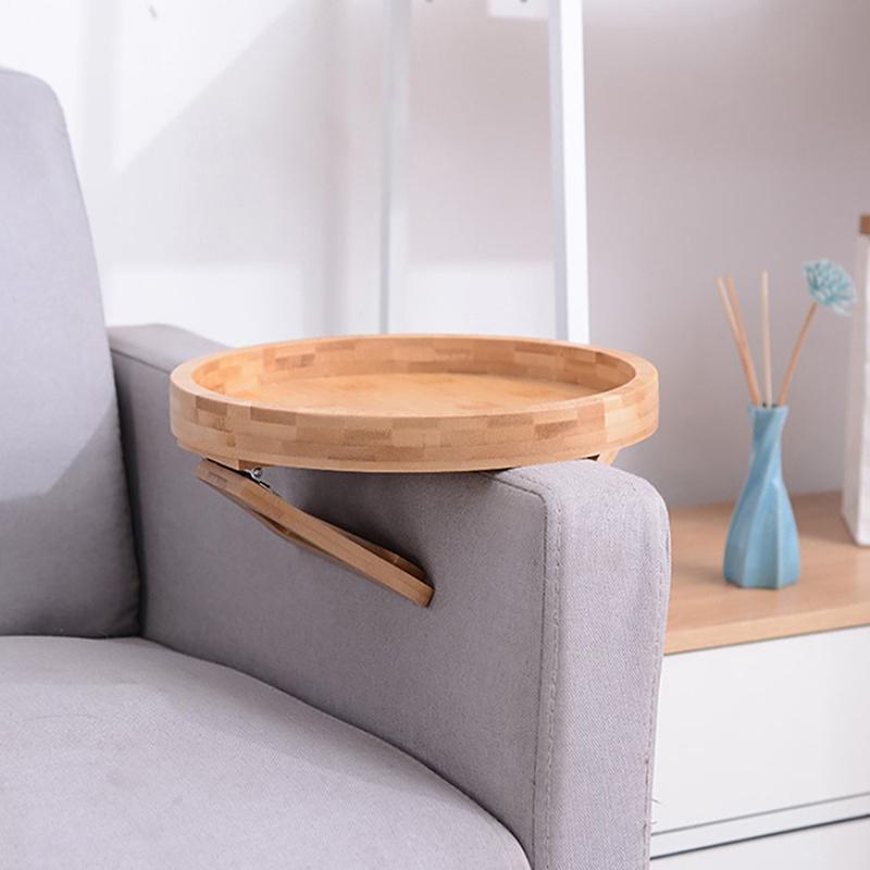 Sofa Tray Natural Bamboo Sofa Armrest Clip-On Tray Portable Table Phone Holder Snack Tray for Remote Control/Coffee/Snacks