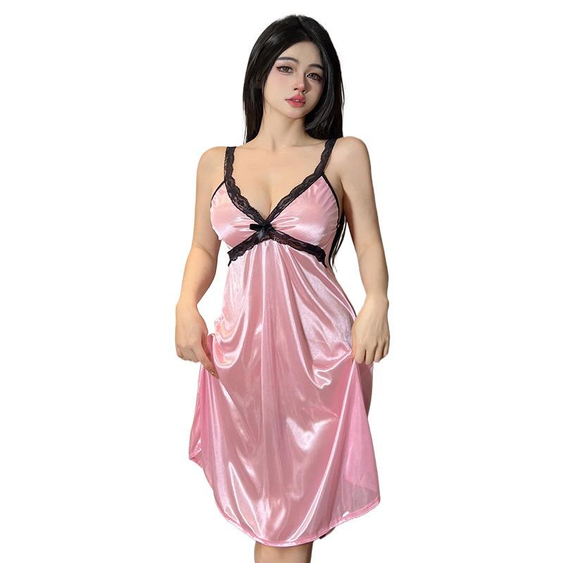 Pure Summer Female Sexy Ice Silk Suspenders, Deep Backless Sexy Underwear Hot