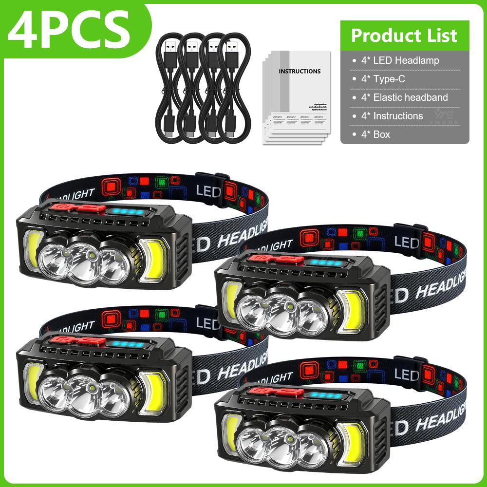 USB C Rechargeable COB LED Headlamp Powerful Headlight 18650 Super Bright Waterproof Head Torch For Outdoor Fishing Accessories