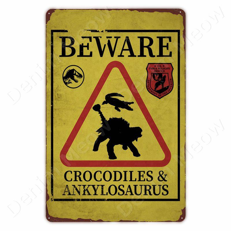 Vorsicht vor Dinosauriern Lustiges Vintage Blechschild Triceratops Plakette Wanddeko Garten Bauernhaus Außen Dekoration Vorsicht S