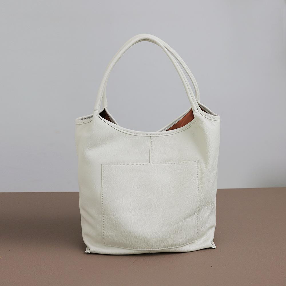 Top Layer Cowhide Japanese Korean Lightweight Hand-held Shoulder Leather Garbage Bag Tote