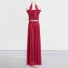 Fashionable Sexy Pleated Suit Women's Neck Ruffled Top With High-waisted Wide-leg Pants