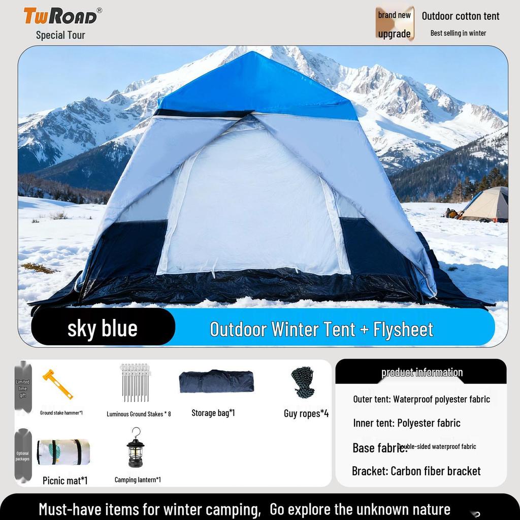 Four-Season Double-Layer Waterproof Tent with Quick-Open Design, Two Doors, Windows, and Ventilation for Camping.