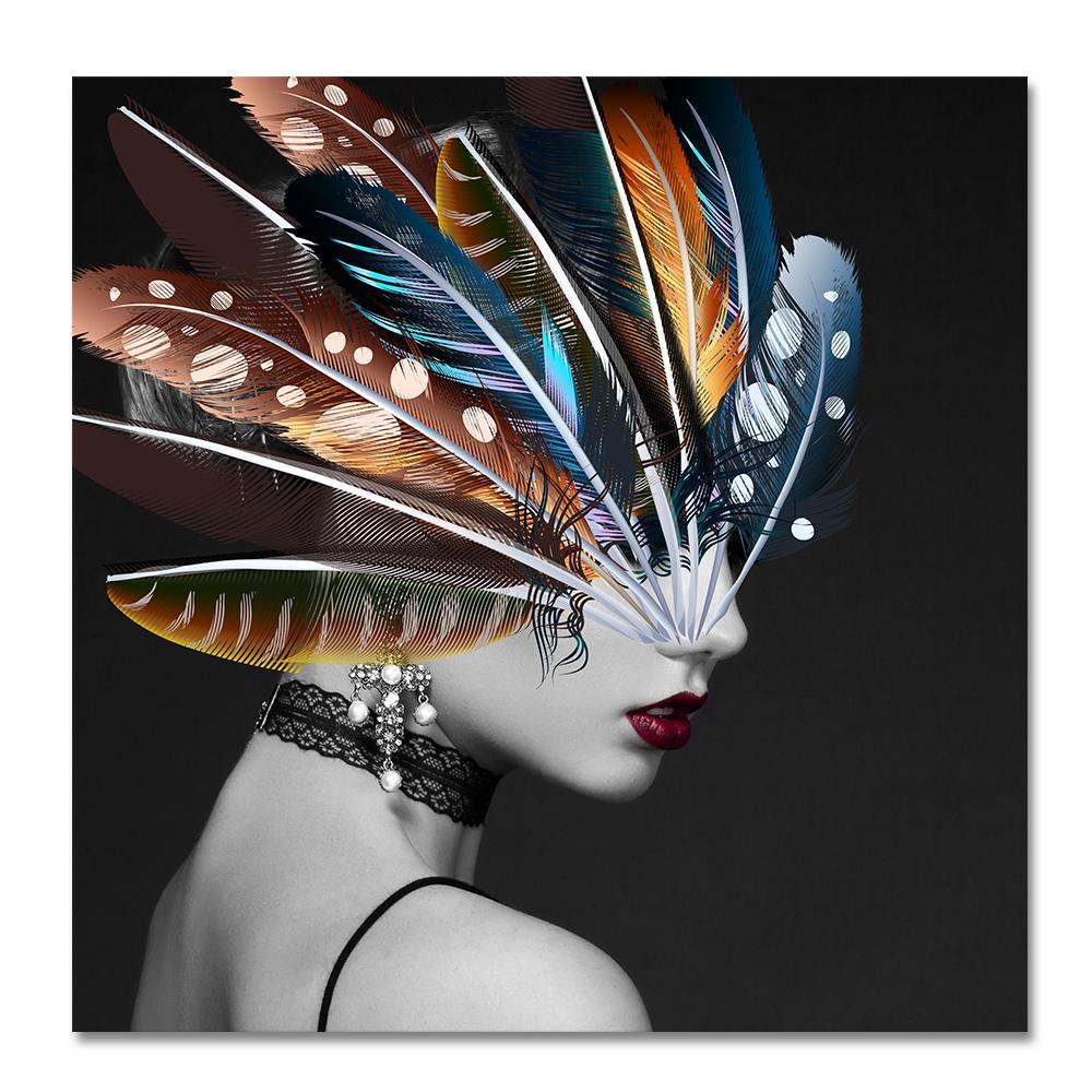 Portrait Art Canvas Paintings On The Wall Posters And Prints Girl with Feather Canvas Prints Home Wall Decorative Pictures