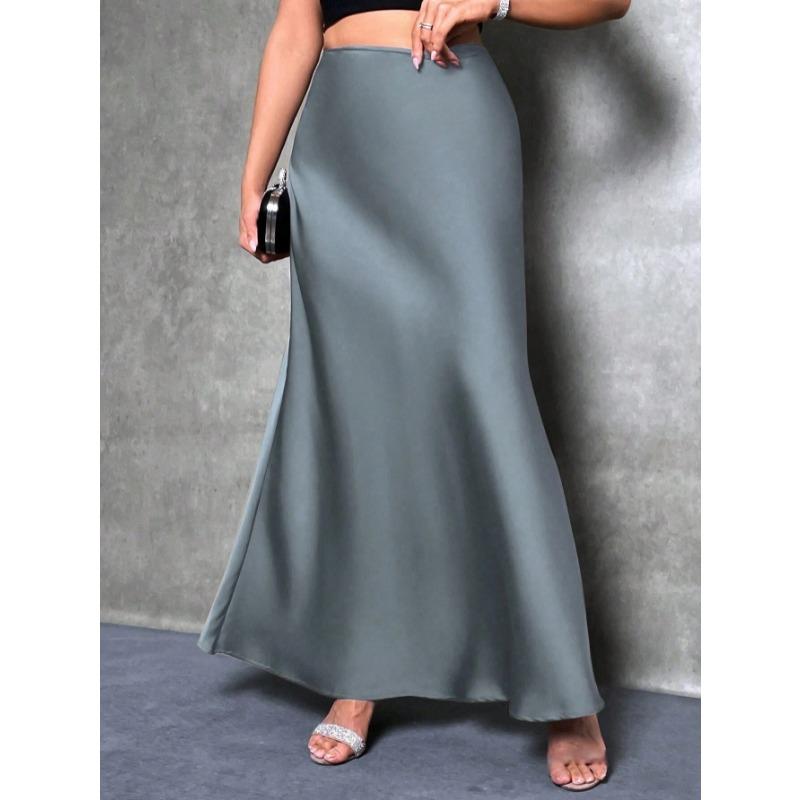 Fashion Elegant Loose Women Satin Skirts Spring and Summer New Simple Casual Office A-line Long Skirts Office Solid Color Women's Clothing