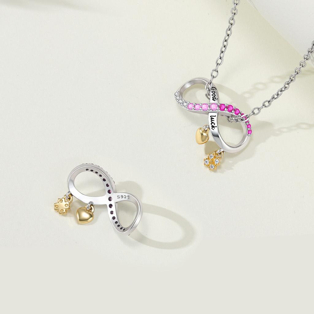 Orstarry S925 Silver Charm Infinite Love Pink Heart Bead Pendant For Bracelet DIY Jewelry Making Women Gift