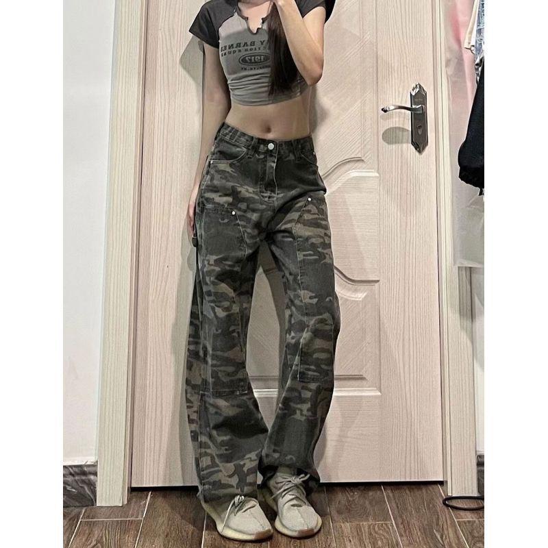 Women s Summer Camouflage Overalls - Retro Hip-Hop Style High Street Fashion Jeans XS
