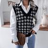 V-neck Checkered Knitted Vest Women Sweater Casual Loose Commute Simple Base Shirt Autumn and Winter