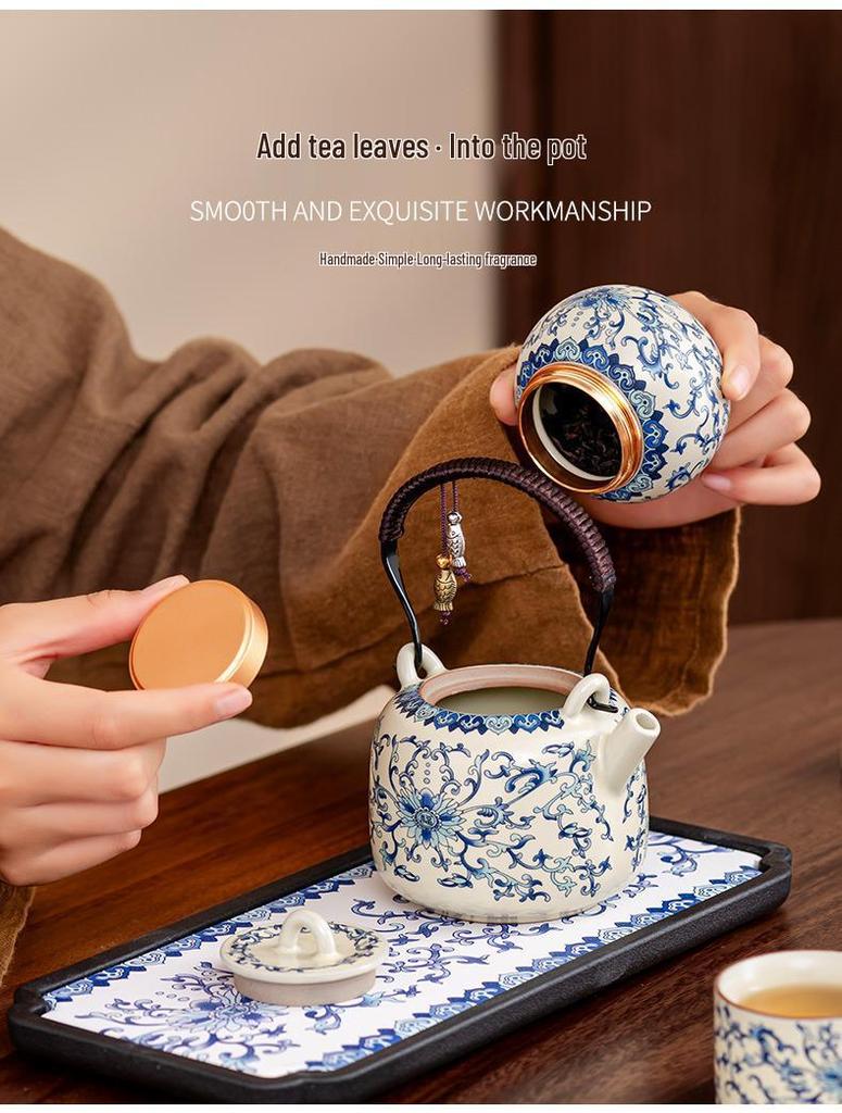 Portable Gongfu Tea Set with Kiln Handle: Travel Tea Brewer, 1 Pot, 3 Cups