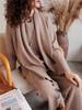 Women 3 Piece Knit Sweater Set Oversized Wide Leg Pants with Scarf Casual Fall Winter