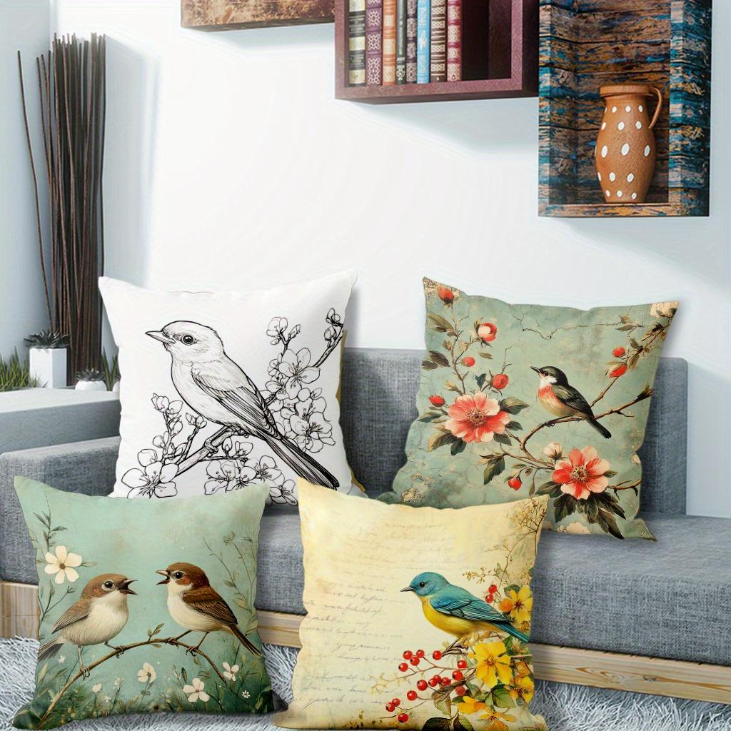 Home Decor Birds & Flowers Pattern Decorative Pillowcase Pattern Cushion Cover Suitable For Sofa Bedroom Car Pillow Cover