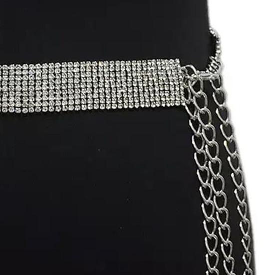 Slim Sparkling Waist Belt 9 Rhinestone Rows Waist Chain Women Dress Waist Belt Outfit Accessory for Party Prom Wedding Long Shirts Sweaters