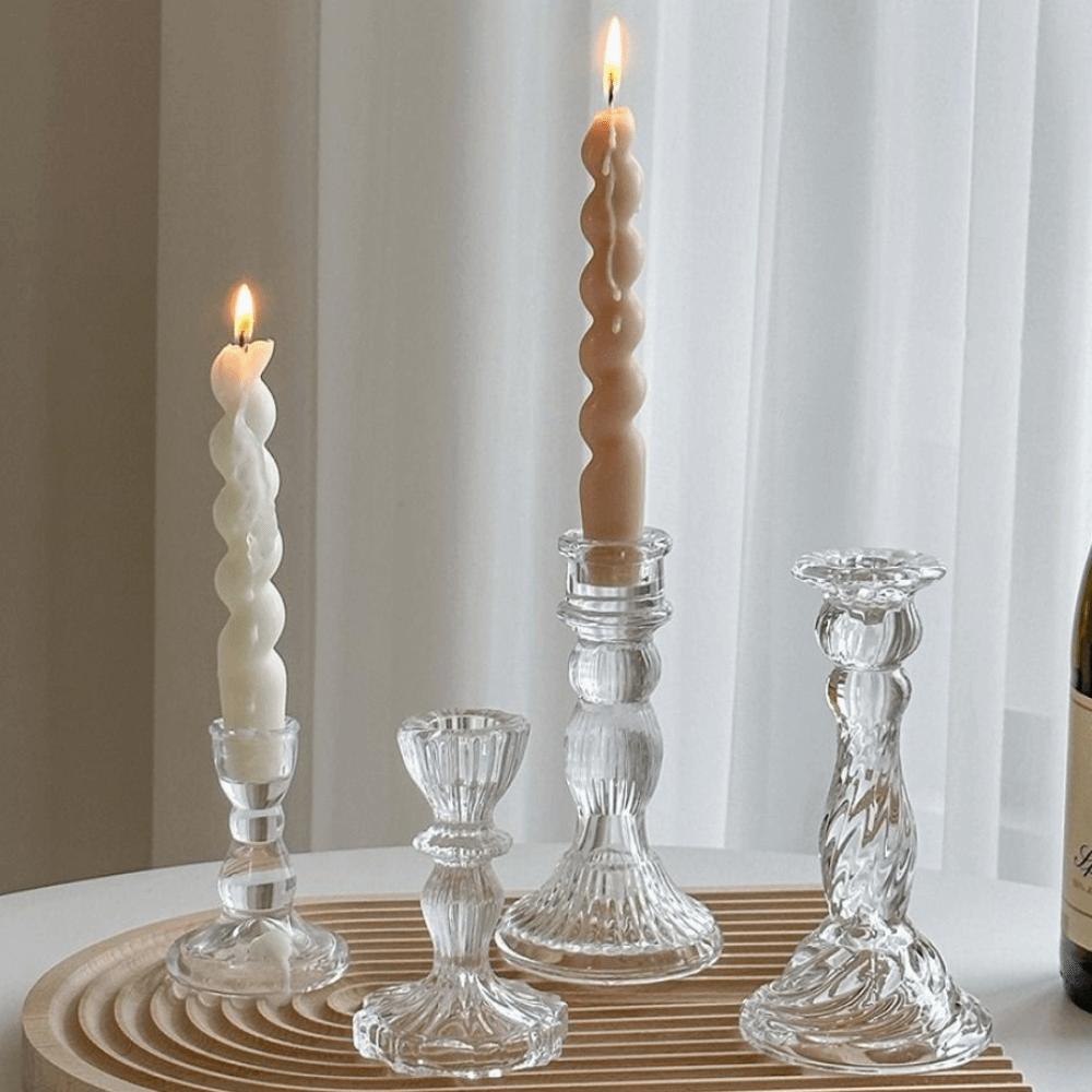 Transparent Glass Candle Holder Romantic Clear Glass Candlestick  Table Centerpiece