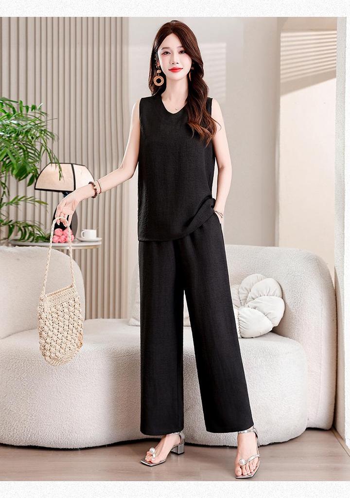 Sleeveless Wide-Leg Pants Set: Flattering, Loose Fit for Outdoor & Loungewear Comfort
