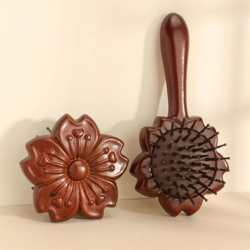Flower Shape Sandalwood Scalp Massage Comb Meridian Comb Toothed Head Hair Comb Body Beautify Massage Gua Sha Scraping Care Comb