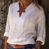 Women's White Pink Solid Spring Fall Plus Size Blouses Loose Irregular V Neck Long Sleeve Tops