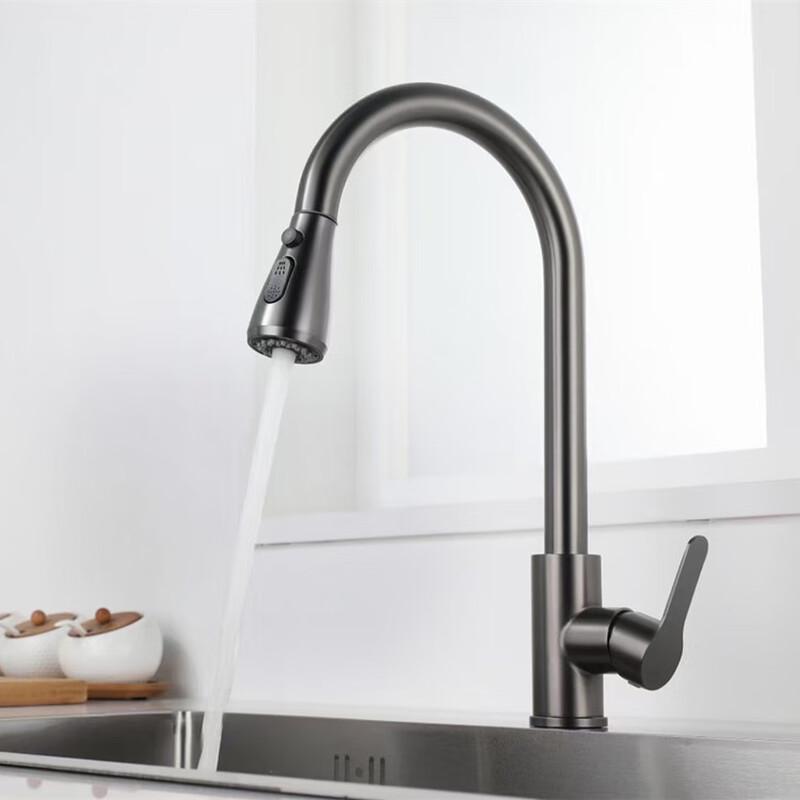 VEMUSE 304 Stainless Steel Gunmetal Pull-Out Cold Water Kitchen Faucet