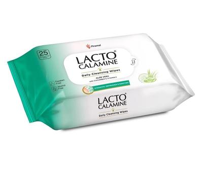 Lacto Calamine Daily Cleansing Facial Wipes, 25 Wet Wipes for Face with Aloe Vera, Cucumber & Vitamin E, Makeup Remover Wipes