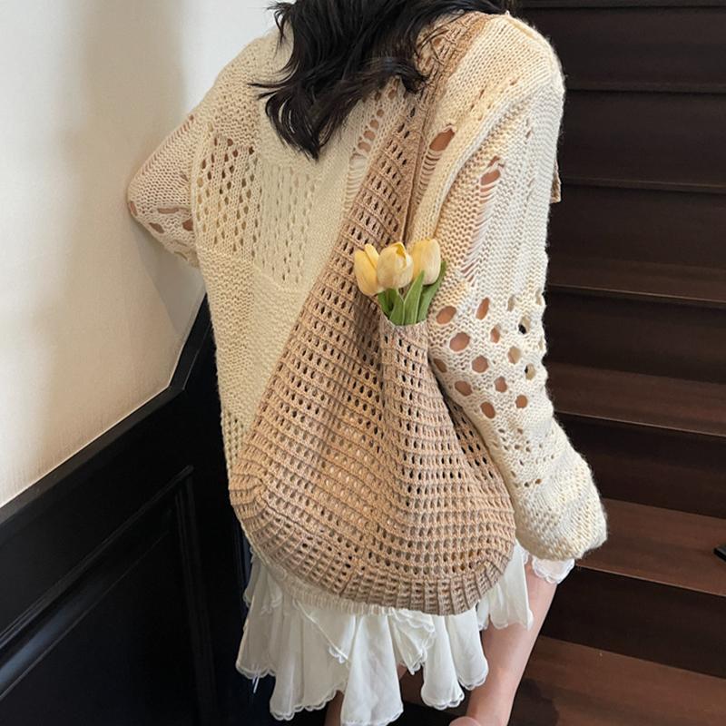 Creative Large Capacity Shoulder Bags Casual Simple Handbags Vintage Multifunctional Woven Shopping Tote Beach Bag