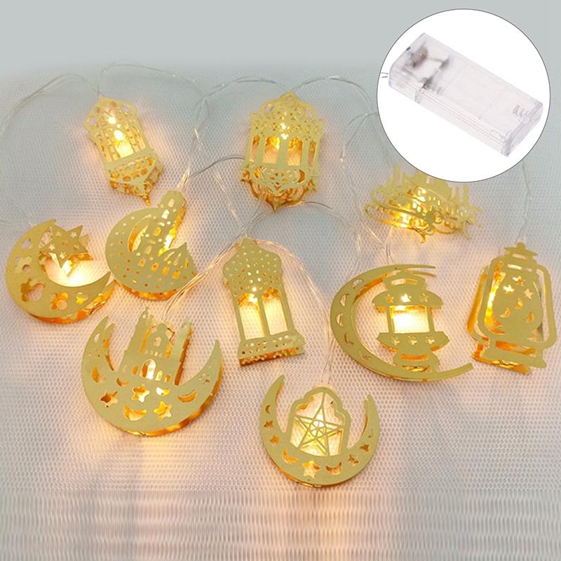 Eid Mubarak Moon Star Iron Art Led String Lights Ramadan Kareem Decoration for Home 2024 Islamic Muslim Festival Party Supplies