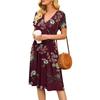 Fashionable New Women's Dress, V-neck Short-sleeved Printed Pockets, Elegant and Versatile