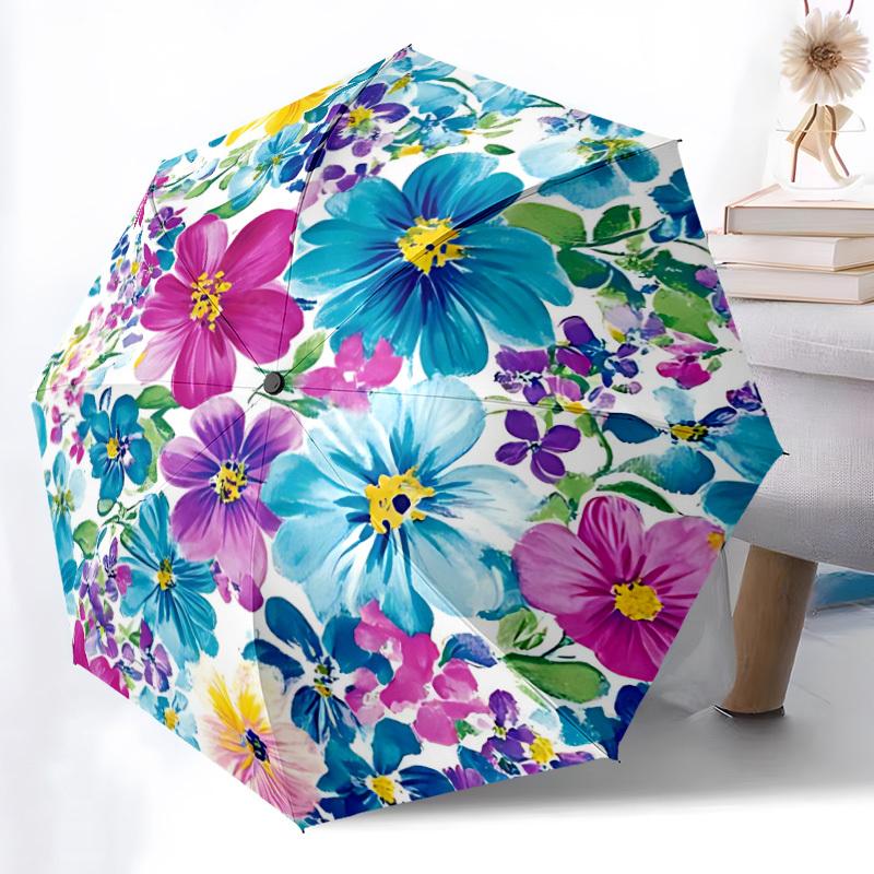 1pc Floral Pattern Automatic Folding Umbrella - Design, Durable Iron Frame for Travel, Outdoor, Beach Fashion Accessory a0920033