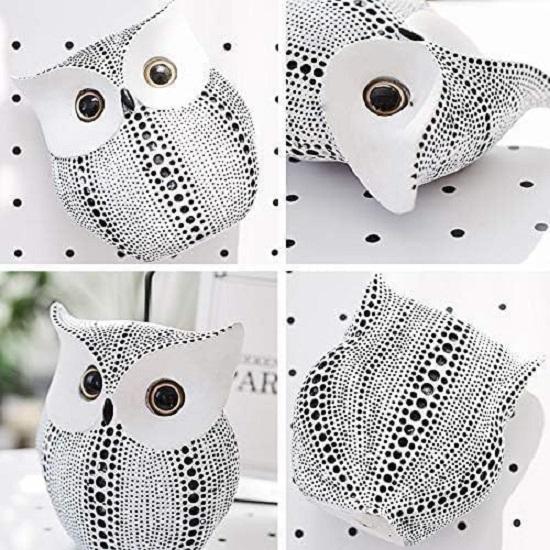 Modern Classy Lucky Owl Resin Art Figure Showpiece -(Pack of 1, White)